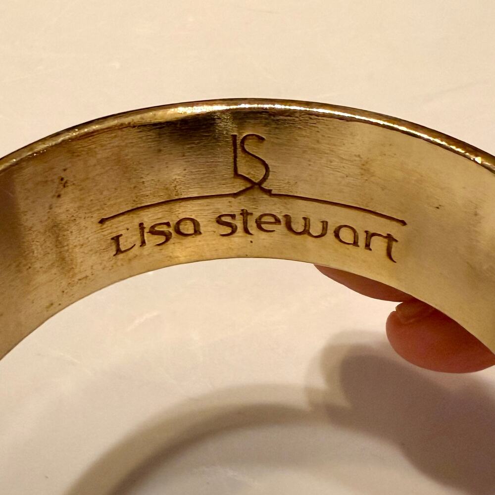 🎉HP!🎉 Lisa Stewart Greek Key Turquoise & Gold Bangle Bracelet - Picture 6 of 9